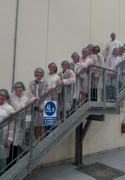 Students visit a family-owned rice factory in Italy.
